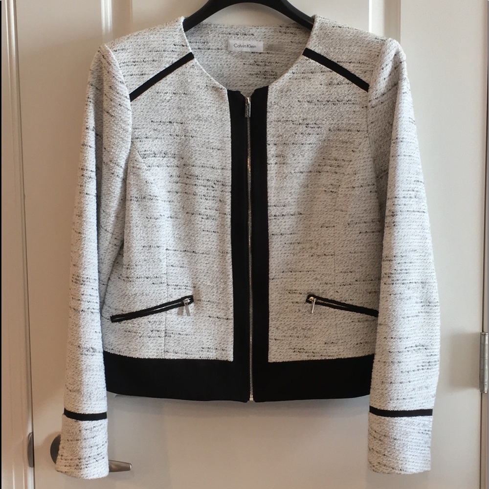 Calvin Klein Boucle Zip Up Blazer